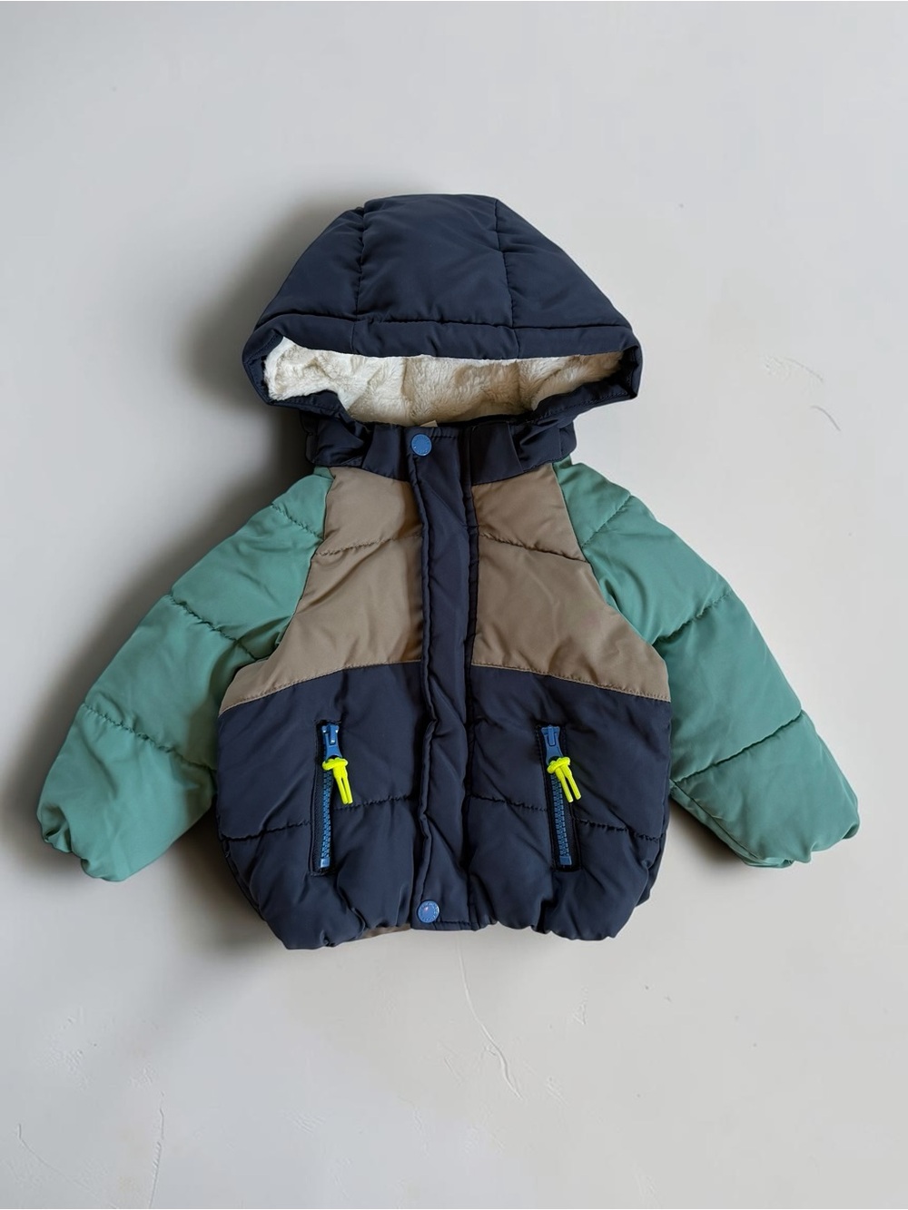 H&M VGUC Boys Neutral Colorblock Hooded Winter Puffer Jacket